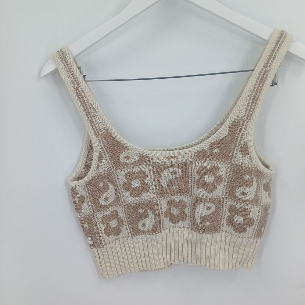 American Eagle Brown Patterned Knit Cropped Tank Top Size M